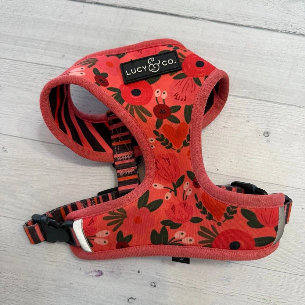 Lucy & Co pet reversible floral and stripe pet harness‎ small